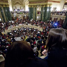 Demonstrators converge once again on the Capitol after the state Senate abruptly voted Wednesday night to eliminate collective bargaining provisions. The Assembly is expected to vote on the issue Thursday.
