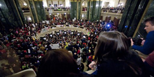 Demonstrators converge once again on the Capitol after the state Senate abruptly voted Wednesday night to eliminate collective bargaining provisions. The Assembly is expected to vote on the issue Thursday.