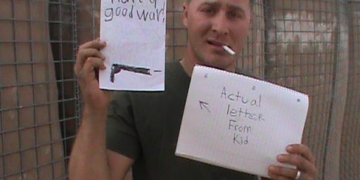Little kid completely half-asses his letter to a soldier in combat.