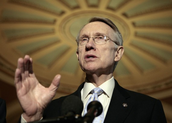 Senator Harry Reid speak to reporters in the Capitol in Washington