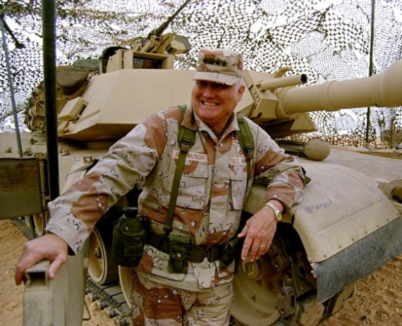 Associated Press/Bob Daugherty, File - FILE - In this Jan. 12, 1991 file photo, Gen. H. Norman Schwarzkopf stands at ease with his tank troops during Operation Desert Storm in Saudi Arabia. Schwarzkopf died Thursday, Dec. 27, 2012 in Tampa, Fla. He was 78. (AP Photo/Bob Daugherty, File) l