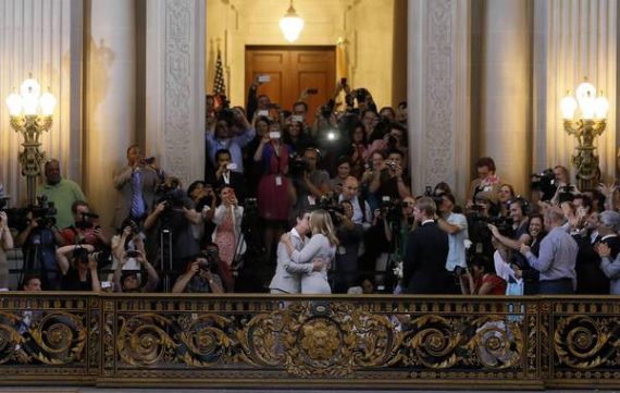 Kris Perry, center left, and Sandy Stier  wed at San Francisco City Hall.