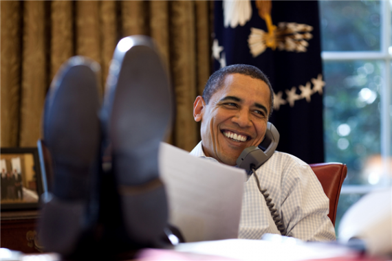 Obama Oval Office Feet On Desk