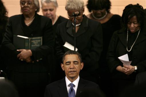 US President Obama takes part in Sunday service at a church in Washington