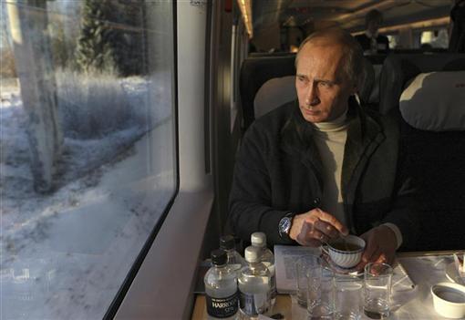 Russia's Prime Minister Vladimir Putin travels in Russia's first high speed train Sapsan in Leningrad Region