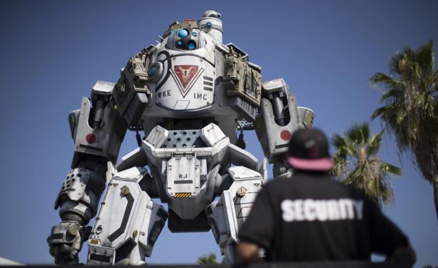 A prop depicting a character from the video game "Titanfall" is on display before the opening day of the Electronic Entertainment Expo, or E3, in Los Angeles