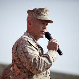Commandant of the Marine Corps, Gen. James F. Amos, addresses a crowd of U.S. Marines and Sailors at Camp Leatherneck, Afghanistan Dec. 23. Amos expressed his admiration to the service members for their accomplishments and dedication to supporting the ongoing counterisurgency mission, especially while deployed during the holiday season.