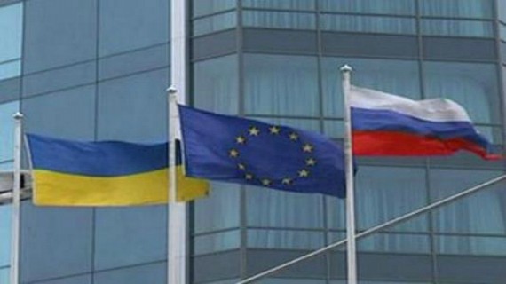 Ukraine Russia European Union Flags