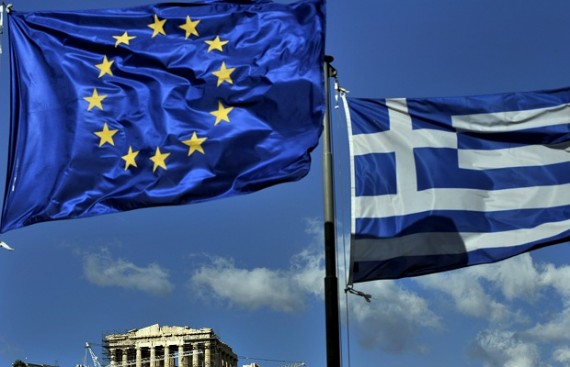 Greek European Union Flags