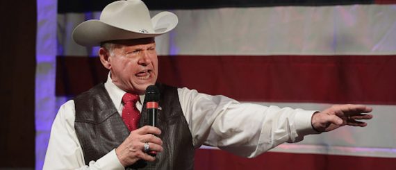 FAIRHOPE, AL - SEPTEMBER 25: Republican candidate for the U.S. Senate in Alabama, Roy Moore, speaks at a campaign rally on September 25, 2017 in Fairhope, Alabama. Moore is running in a primary runoff election against incumbent Luther Strange for the seat vacated when Jeff Sessions was appointed U.S. Attorney General by President Donald Trump. The runoff election is scheduled for September 26. (Photo by Scott Olson/Getty Images)