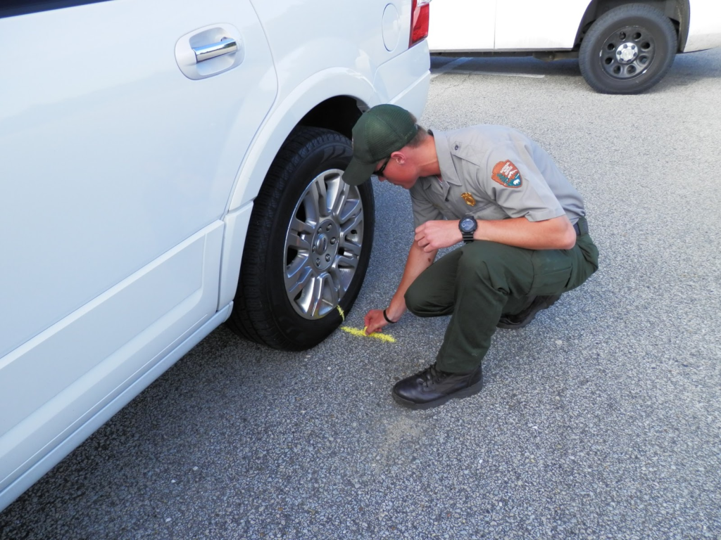 Chalk-marking tires for parking control may be illegal
