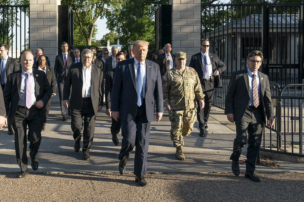 President Trump Visits St. John's Episcopal Church President Donald J. Trump walks from the White House Monday evening, June 1, 2020, to St. John's Episcopal Church, known as the church of Presidents's, that was damaged by fire during demonstrations in nearby LaFayette Square Sunday evening. (Official White House Photo by Shealah Craighead)