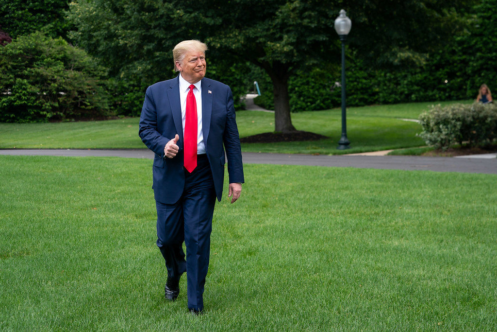 President Trump Travels to Maine President Donald J. Trump walks from the Oval Office to the South Lawn of White House to board Marine One for Joint Base Andrews Md. Friday, June 5, 2020, to begin his trip to Bangor, Maine. (Official White House Photo by Tia Dufiour)