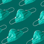 green surgical masks on green background