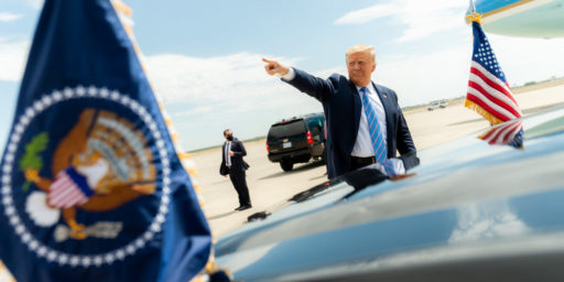 President Trump Travels to Texas President Donald J. Trump waves and gestures to the crowd upon his arrival to Midland International Air and Space Port in Midland, Texas, Wednesday, July 29, 2020, where he was greeted by Texas Gov. Greg Abbott, former Secretary of Energy Rick Perry, Texas Lt.Gov. Dan Patrick, Texas Republican Chairman Allen West, U.S. Representative candidates, and members of the community. (Official White House Photo by Shealah Craighead)