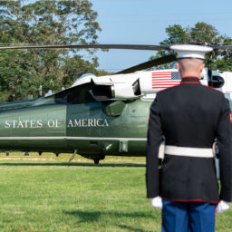 President Donald J. Trump disembarks Marine One Sunday Aug. 9, 2020, at the Elberon Park landing zone in Long Branch, N.J. (Official White House Photo by Shealah Craighead)