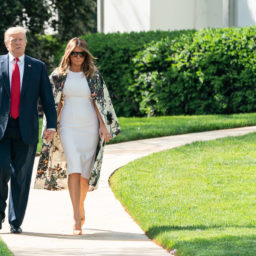 President Donald J. Trump and First Lady Melania Trump walk from the Oval Office to board Marine One Thursday, April 18, 2019, at the White House. (Official White House Photo by Andrea Hanks)