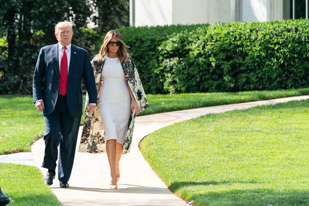 President Donald J. Trump and First Lady Melania Trump walk from the Oval Office to board Marine One Thursday, April 18, 2019, at the White House. (Official White House Photo by Andrea Hanks)