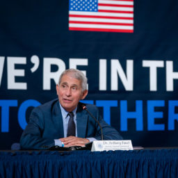 Dr. Anthony Fauci, Director of National Institute of Allergy and Infectious Diseases, addresses his remarks at a roundtable on donating plasma Thursday, July 30, 2020, at the American Red Cross-National Headquarters in Washington, D.C. (Official White House Photo by Tia Dufour)
