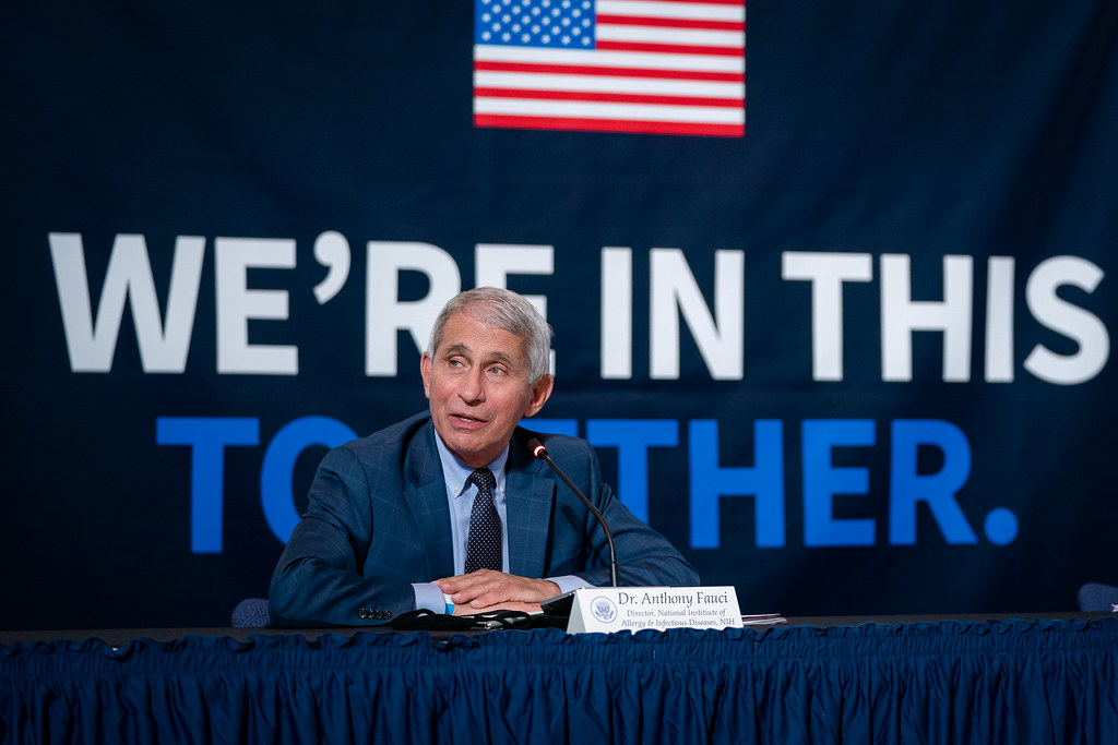 Dr. Anthony Fauci, Director of National Institute of Allergy and Infectious Diseases, addresses his remarks at a roundtable on donating plasma Thursday, July 30, 2020, at the American Red Cross-National Headquarters in Washington, D.C. (Official White House Photo by Tia Dufour)