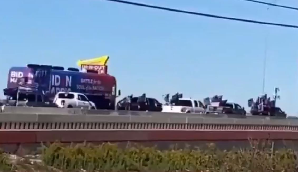 Trump Yahoos Swarm Biden Bus in Texas