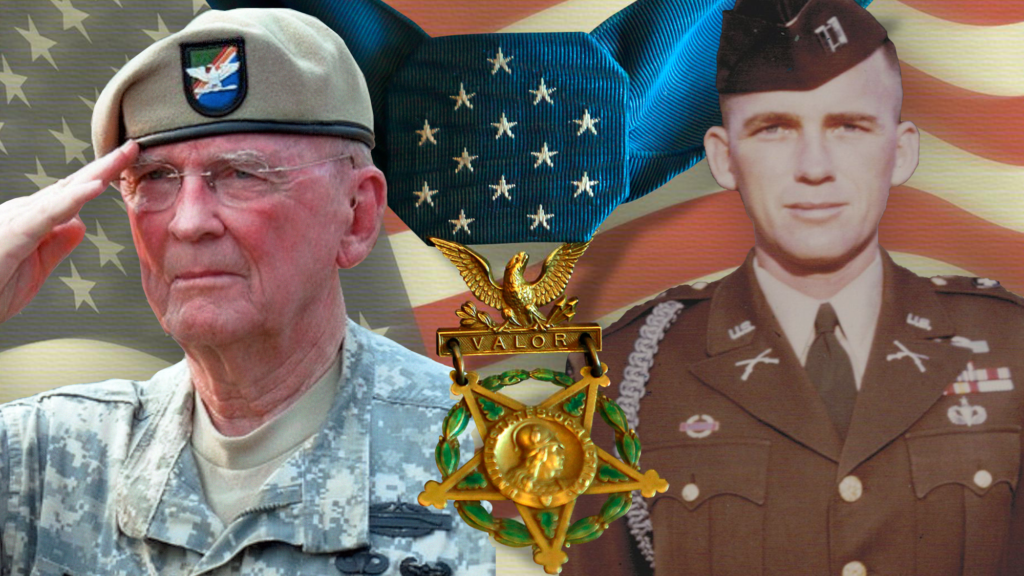 Medal of Honor recipients Army Sgt. 1st Class Leroy Arthur Petry, left, and  Marine Corps Sgt.