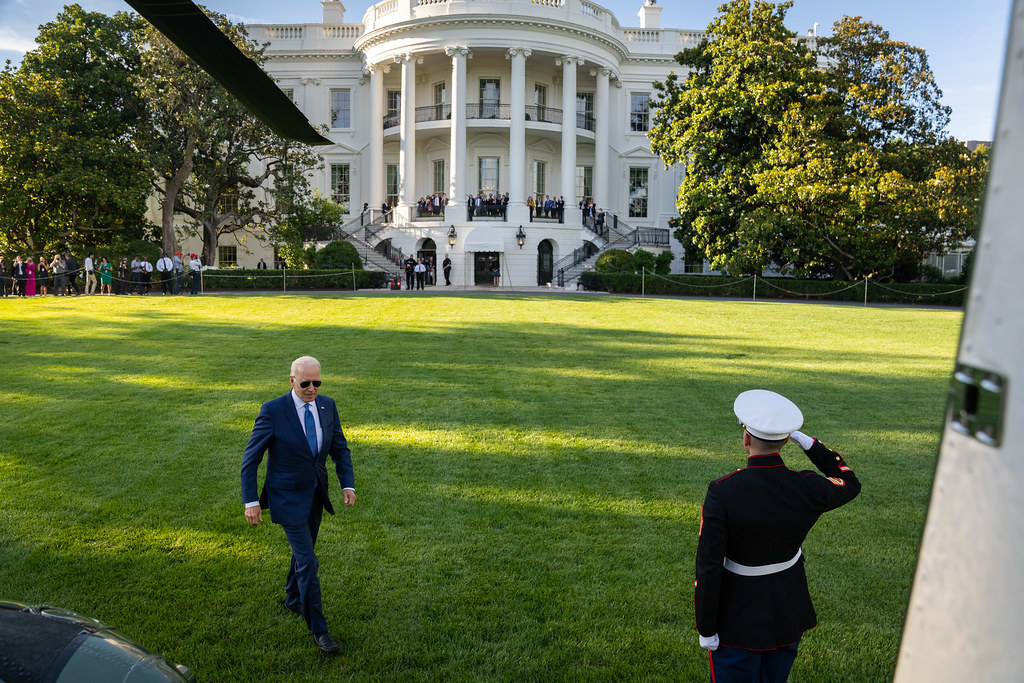 President Joe Biden prepares to board Marine One on the South Lawn of the White House, Friday, June 25, 2021, en route to Camp David in Thurmont, Maryland. (Official White House Photo by Adam Schultz)