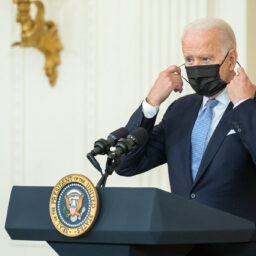 President Joe Biden takes his mask off to deliver remarks on COVID-19 and the economy, Thursday, July 29, 2021, in the East Room of the White House. (Official White House Photo by Adam Schultz)