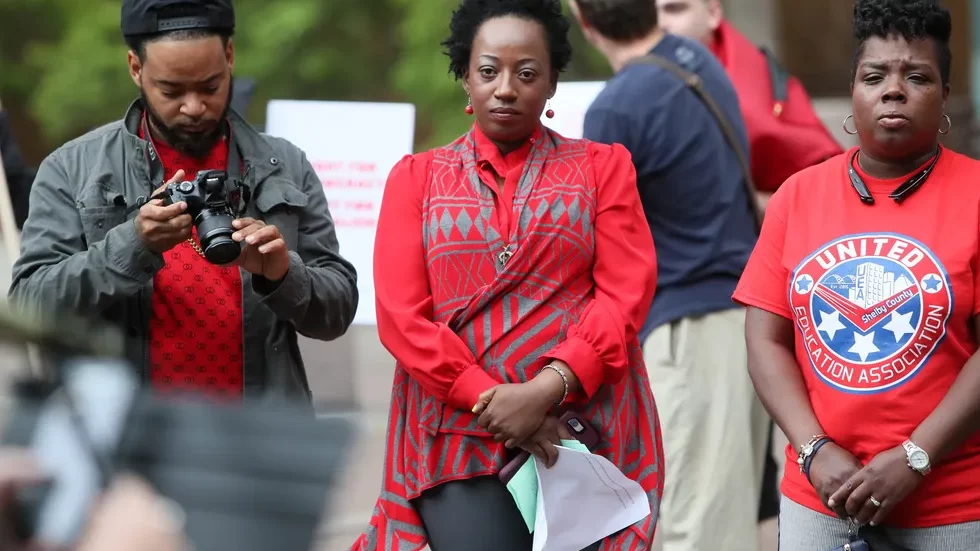 Pamela Moses [Center] attending a May Day Gathering, May 1st 2019. Credit: Joe Rondone/The Commerical Appeal