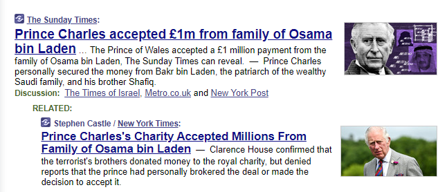 News headlines Prince Charles Osama Bin Laden family money