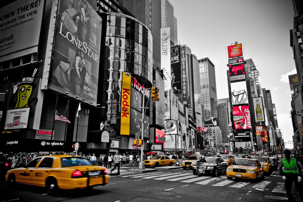 The free high-resolution photo of pedestrian, road, traffic, street, city, new york, cityscape, downtown, taxi, transport, red, nyc, usa, yellow, lane, yellow cab, art, infrastructure, metropolis, urban area , taken with an unknown camera 03/26 2017