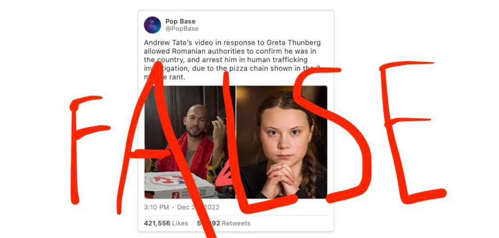 False information about Greta Thunberg and Andrew Tate.