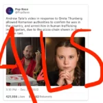 False information about Greta Thunberg and Andrew Tate.