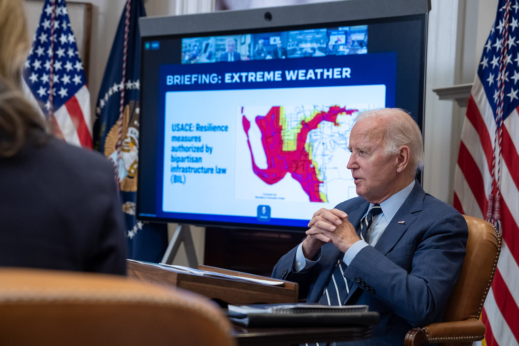 President Joe Biden meets with leaders of his federal emergency preparedness and response team, cabinet and staff members for a briefing on hurricane, wildfire and extreme weather preparedness, Wednesday, May 31, 2023, in the Roosevelt Room of the White House. 