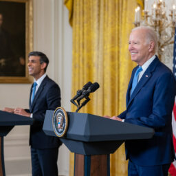 President Joe Biden participates in a joint press conference with United Kingdom Prime Minister Rishi Sunak, Thursday, June 8, 2023, in the East Room of the White House.