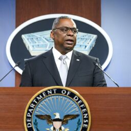 Secretary of Defense Lloyd J. Austin III briefs the press from the Pentagon Briefing Room, Arlington, VA, Feb. 19, 2021.