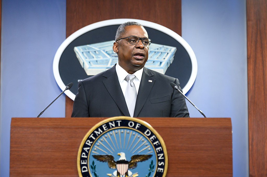Secretary of Defense Lloyd J. Austin III briefs the press from the Pentagon Briefing Room, Arlington, VA, Feb. 19, 2021.