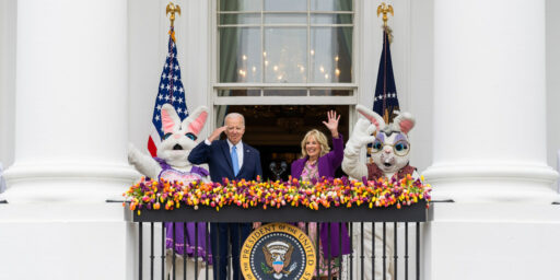 President Joe Biden and First Lady Jill Biden deliver remarks at the White House Easter Egg Roll from the Blue Room Balcony, Monday, April 18, 2022